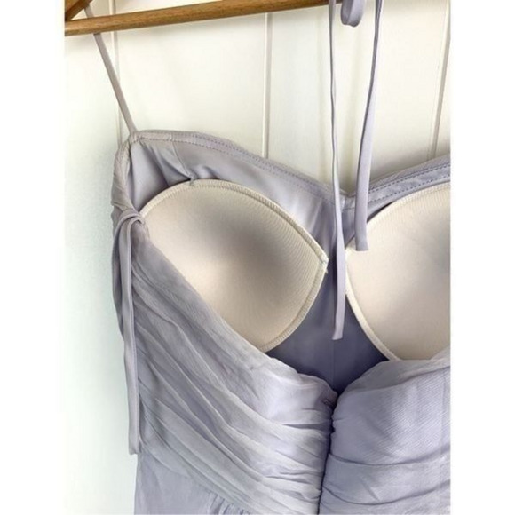 Amsale‎ Lilac Silk Halter Bridesmaid Dress Size 2 Built In Padding - Picture 12 of 12